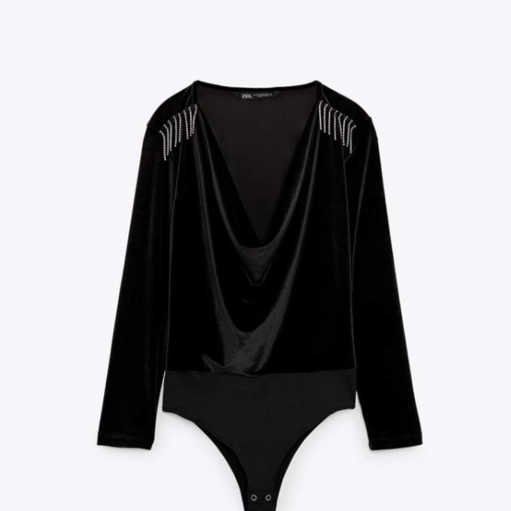 Zara Velvet Long-Sleeve Bodysuit